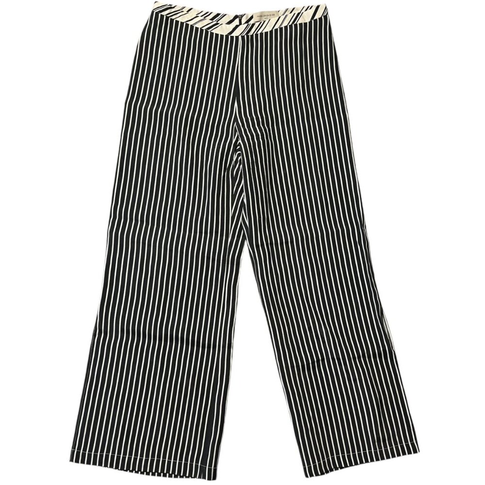 Maria Grazia Severi White Women's 46 Trouser Black White Striped‎ Viscose Slit